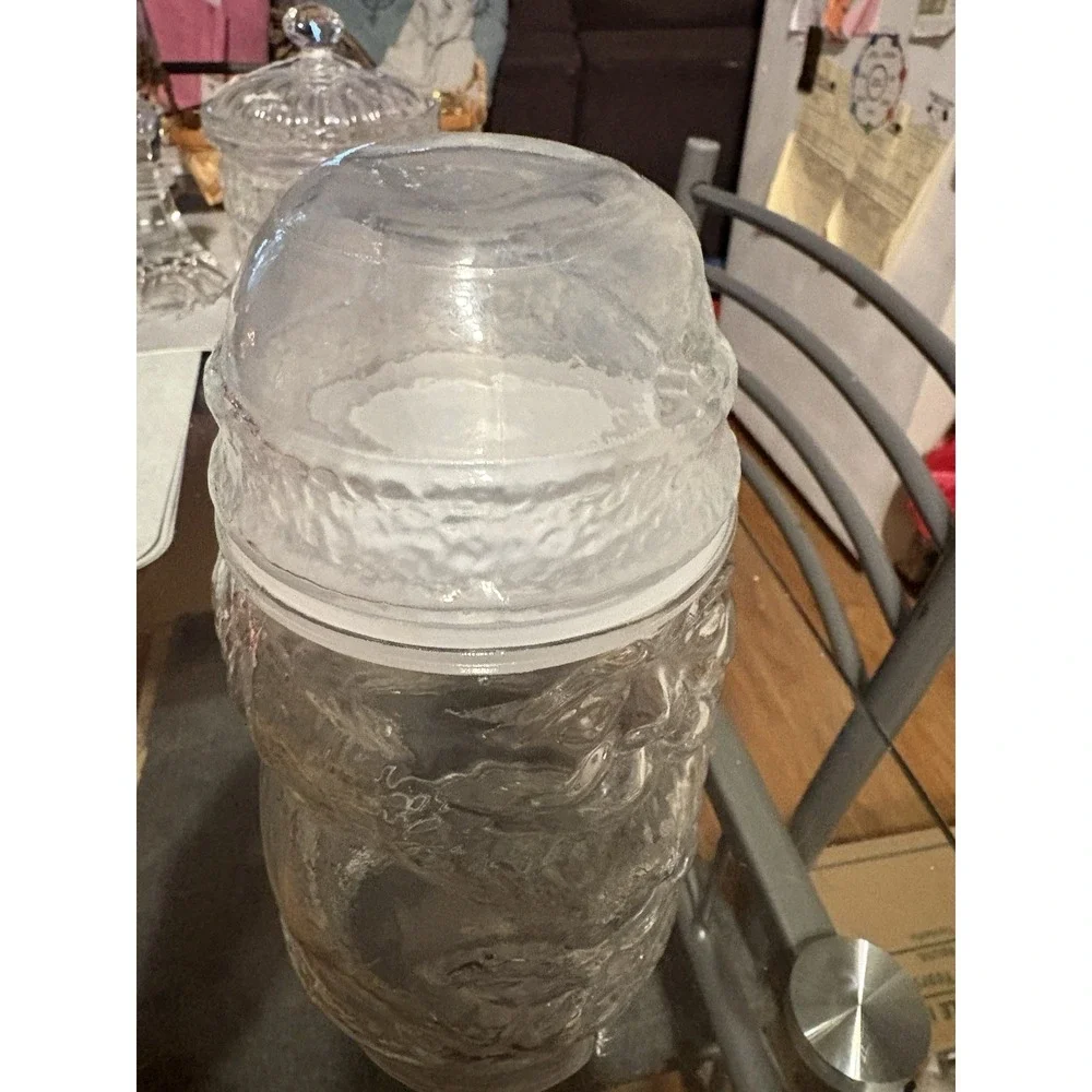 Vtg Clear Glass Santa Claus Holiday Cookie Jar Canister Container Made in Canada